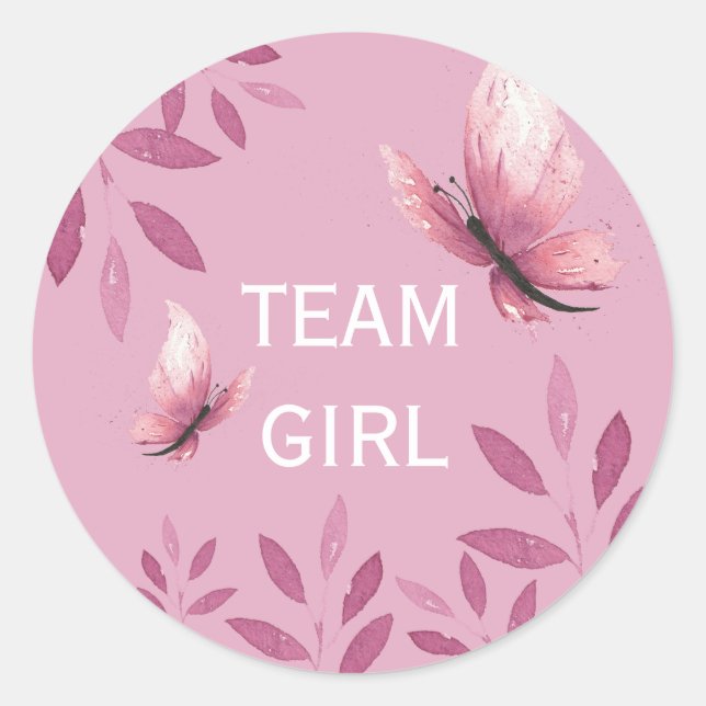 Sticker Rond Genre révéler Team Girl rose aquarelle florale (Devant)