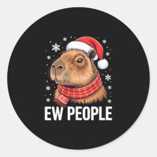 Sticker Rond Gens beurk Capybara Noël Drôle Introverti Fêtes