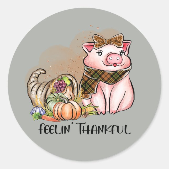 Sticker Rond gentil Thanksgiving porc reconnaissant (Devant)