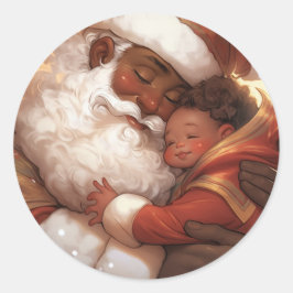Sticker Rond "Gentle Guardian : Père Noël noire et bébé pacifiq