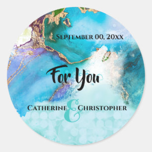 Sticker Rond Géode aquarelle agate mariage faveur "Pour vous"
