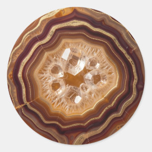 Sticker Rond Géode d'agate dorée Quartz Cristal Vue rapprochée