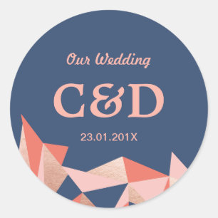 Sticker Rond Géode facé Moderne Mariage géométrique Monogramme