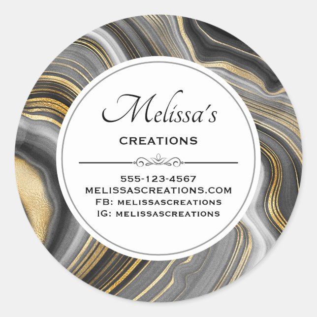 Sticker Rond Géode Géode Géode Or & Gris Moderne Entreprise (Devant)