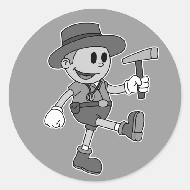Sticker Rond Géologiste du dessin animé Retro (noir et blanc) (Devant)