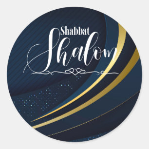 Sticker Rond Geometric Dark Blue Gold Line Shabbat Shalom