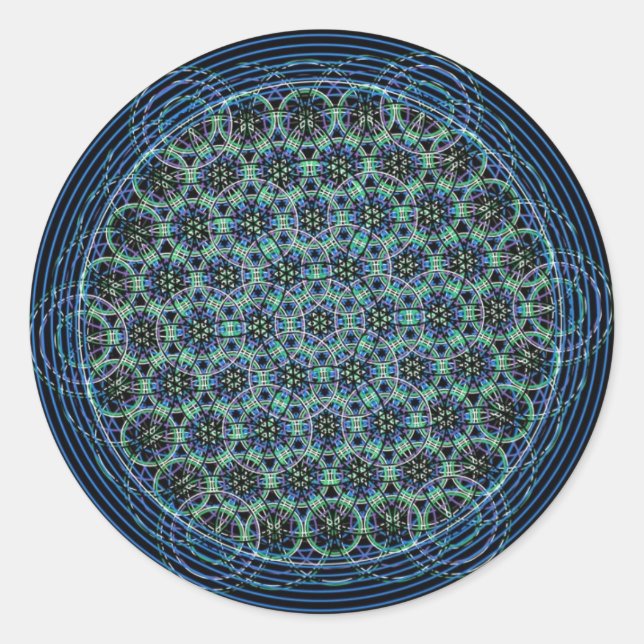 Sticker Rond Géométrie sacrée Mandala - Pluie Fleur de vie (Devant)