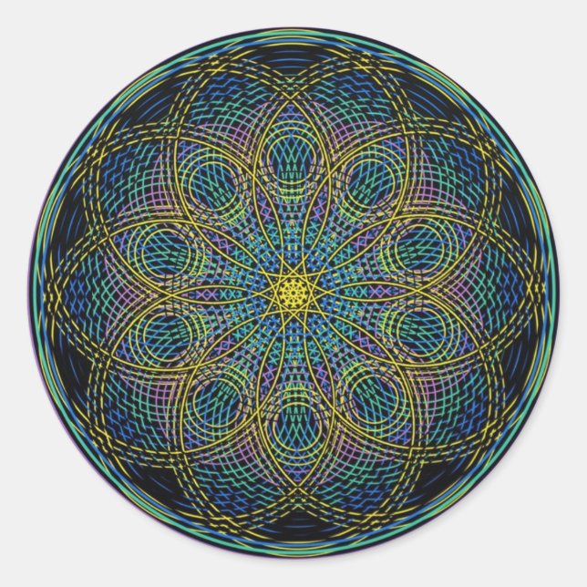 Sticker Rond Géométrie sacrée Mandala : Sincérité - Main tirée (Devant)