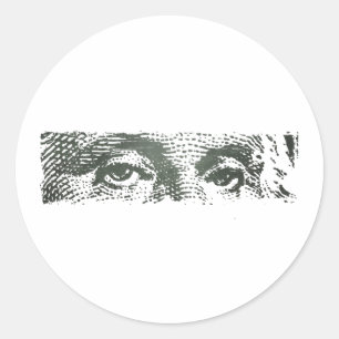 Sticker Rond George Washington Dollar Bill argent comptant