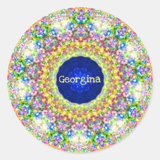 Sticker Rond GEORGINA ~ Motif floral doux ~ Personnalisé