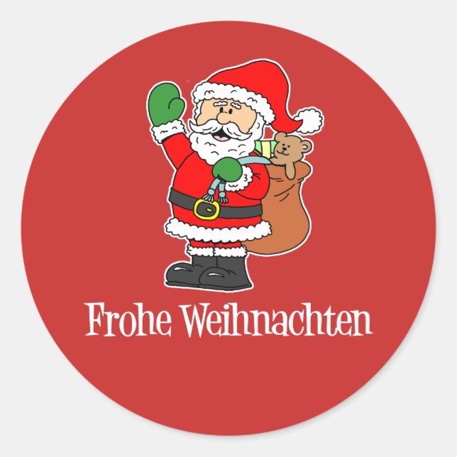 Sticker Rond German Christmas Santa Frohe Weihnachten (Devant)