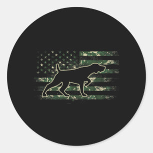Sticker Rond German Shorthaired Pointer Camo Drapeau Américain