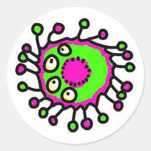 Sticker Rond Germe de dessin vert et rose