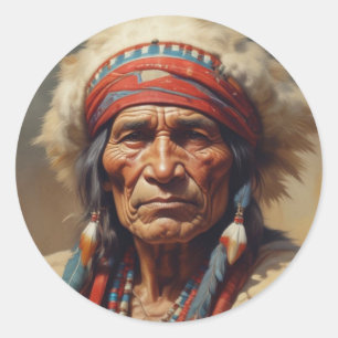Sticker Rond Geronimo Portrait du chef guerrier indien