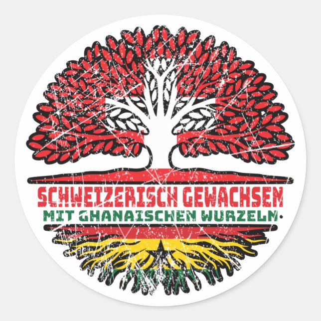Sticker Rond Ghana Ghanéen Suisse Arbre Racine Flag (Devant)
