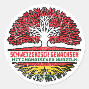Sticker Rond Ghana Ghanéen Suisse Arbre Racine Flag