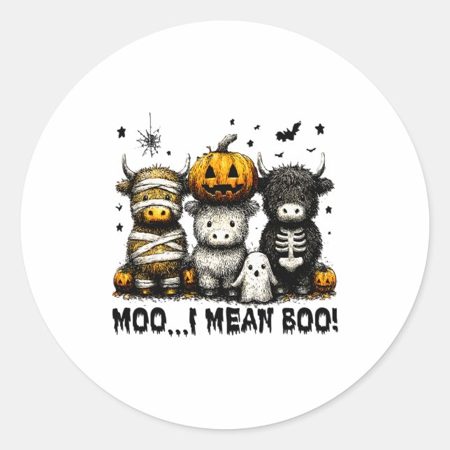 Sticker Rond Ghost Cow Moo I Mean Boo Halloween Outfit Funny Co (Devant)