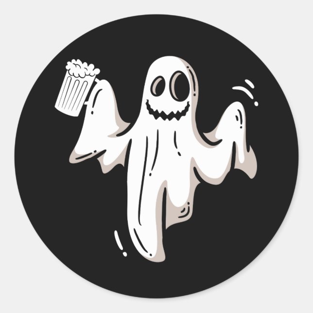 Sticker Rond Ghost Drink Beer Drôle Halloween (Devant)