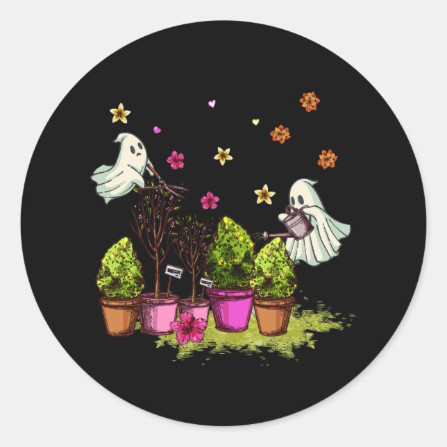 Sticker Rond Ghost Éffrayant Garden Plante Gardener Halloween G (Devant)