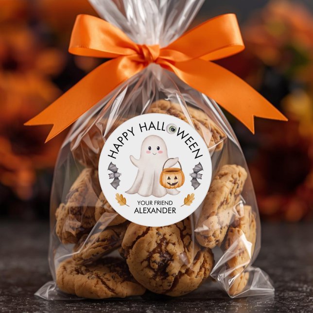 Sticker Rond Ghost Happy Halloween Traitez les sacs pour les fa (Créateur téléchargé)