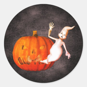 Sticker Rond Ghost Jack-o'-lantern Halloween drôle
