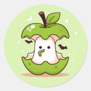 Sticker Rond Ghost mignon et Halloween vert pomme