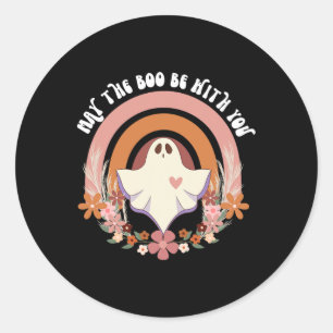 Sticker Rond Ghost Vintage Floral Boho Halloween Cute Fal