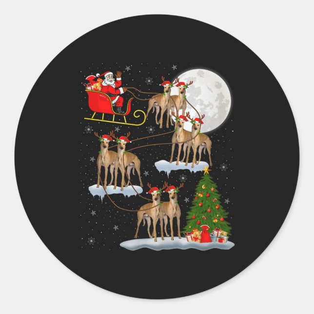 Sticker Rond Ghound Dog Santa Sleigh Flying Funny Magical Chris (Devant)