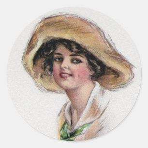 Sticker Rond Gibson Girl en Casquette et Cravate verte
