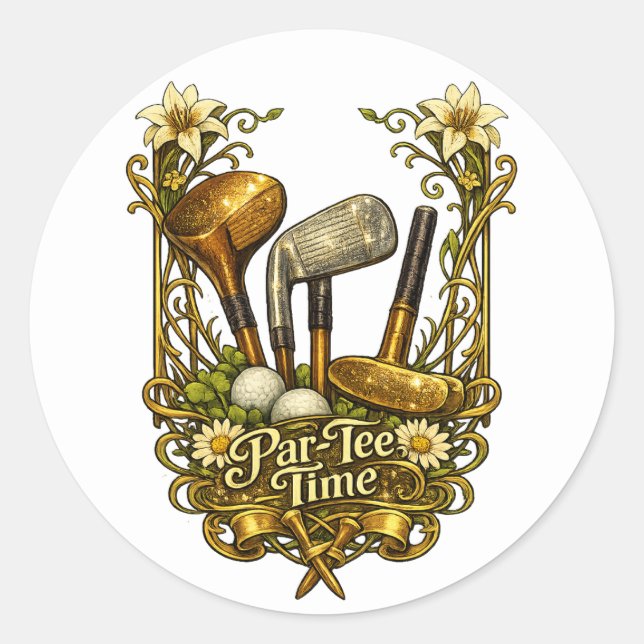 Sticker Rond Gilded Golf Par-Tee Time (Devant)