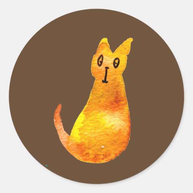 Sticker Rond Ginger cat mignon aquarelle illustration art (Devant)