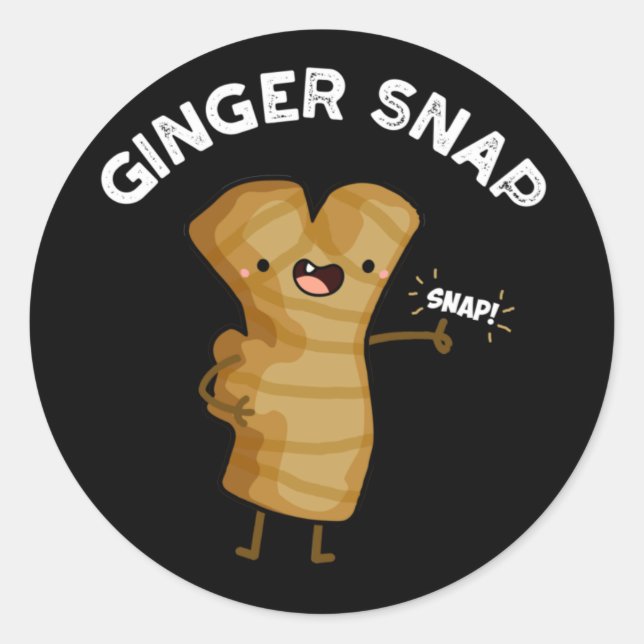 Sticker Rond Ginger Snap Funny Food Herb Spice Pun Dark BG (Devant)