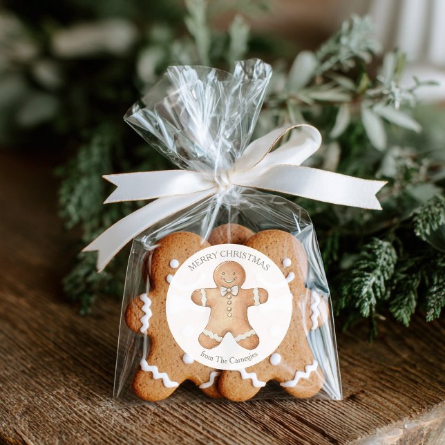 Sticker Rond Gingerbread Homme Joyeux Noël (Gingerbread man circle Christmas label)