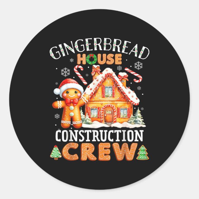 Sticker Rond Gingerbread House Construction Crew Decorating Bak (Devant)