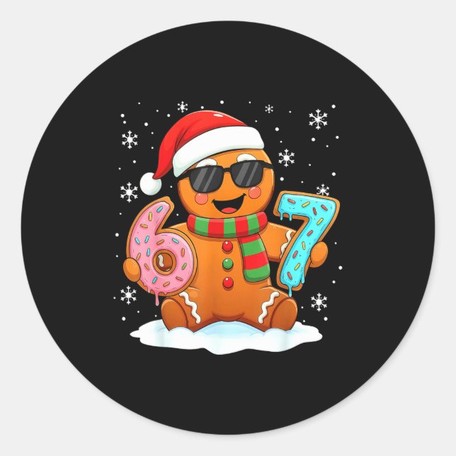 Sticker Rond Gingerbread Six Seven Bruh Funny Christmas Meme Si (Devant)