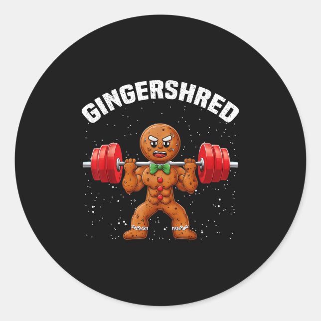 Sticker Rond Gingersher Funny Gingerbread Homme Gym Bodybuildin (Devant)