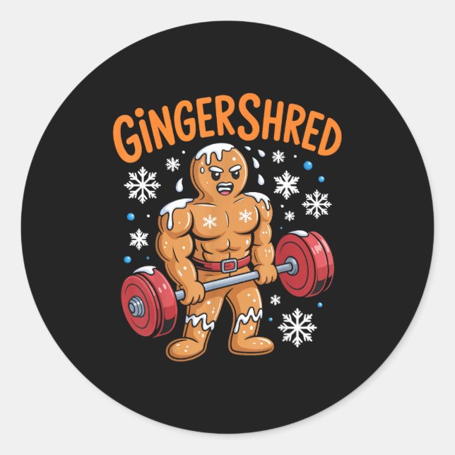 Sticker Rond Gingershred Christmas Gym Workout Funny Gingerbrea (Devant)