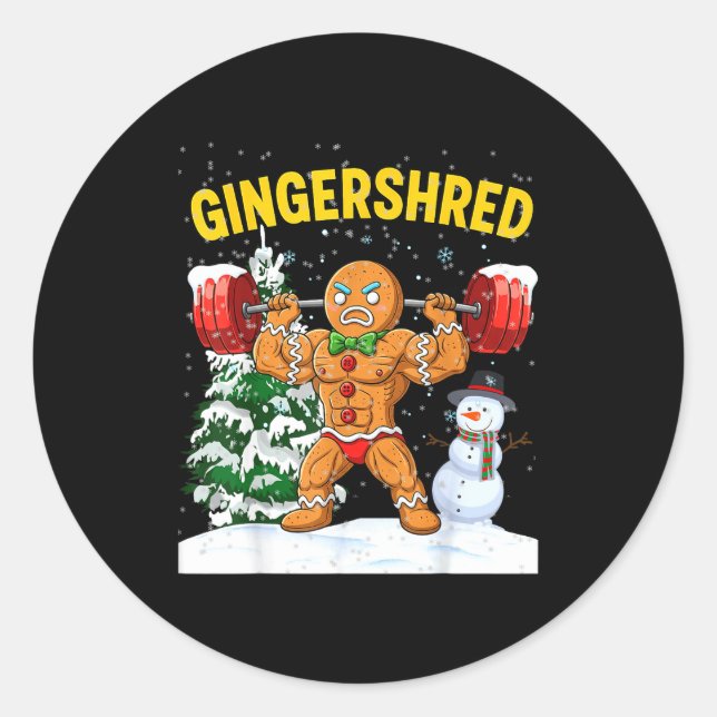 Sticker Rond Gingershred Gingerbread Man Bodybuilding Christmas (Devant)