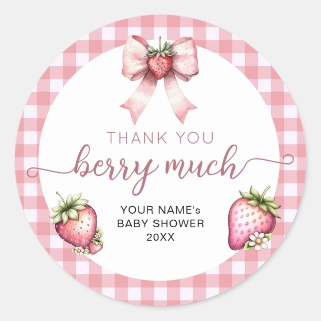 Sticker Rond Gingham berry sweet baby shower  (Devant)