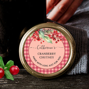 Sticker Rond Gingham carreaux rouge Chutney de canneberge fait