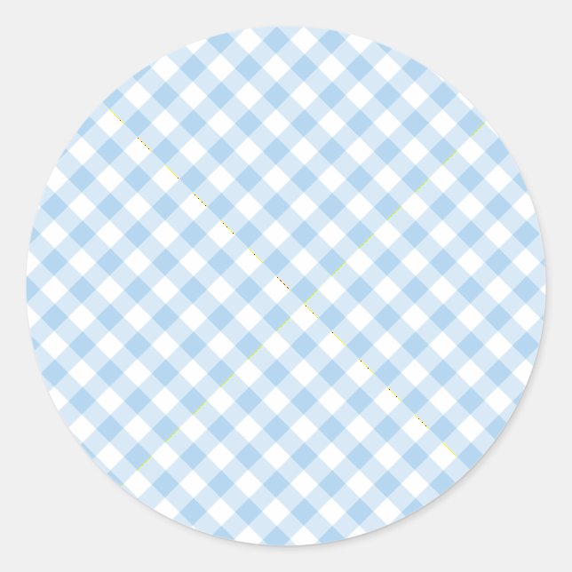 Sticker Rond Gingham Rétro Bleu Bébé (Devant)