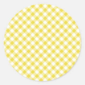 Sticker Rond Gingham Rétro Jaune Doré