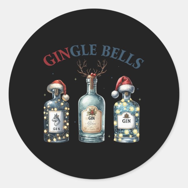 Sticker Rond Gingle Bells Funny Gin Gin Bells Christmas Tree Me (Devant)