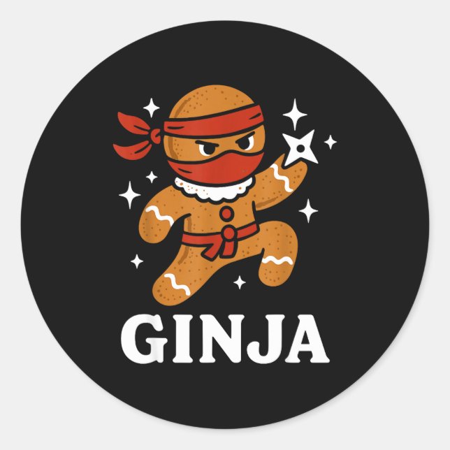 Sticker Rond Ginjas Gingerbread Ninja Funny Christmas Cookie Bo (Devant)