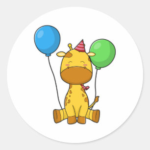 Sticker Rond Girafe à l'anniversaire avec ballons