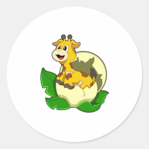 Sticker Rond Girafe aux feuilles et oeufs