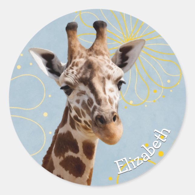Sticker Rond Girafe avec le nom de la fille (Devant)