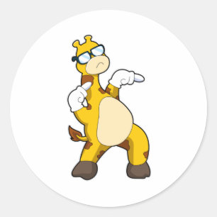 Sticker Rond Girafe avec lunettes de soleil