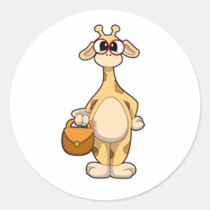 Sticker Rond Girafe avec lunettes et sac