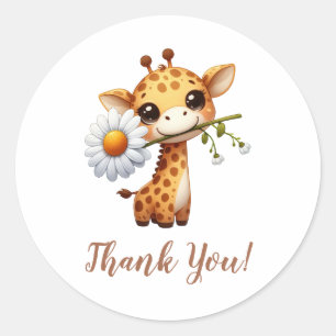 Sticker Rond Girafe avec Merci de tournesol unique